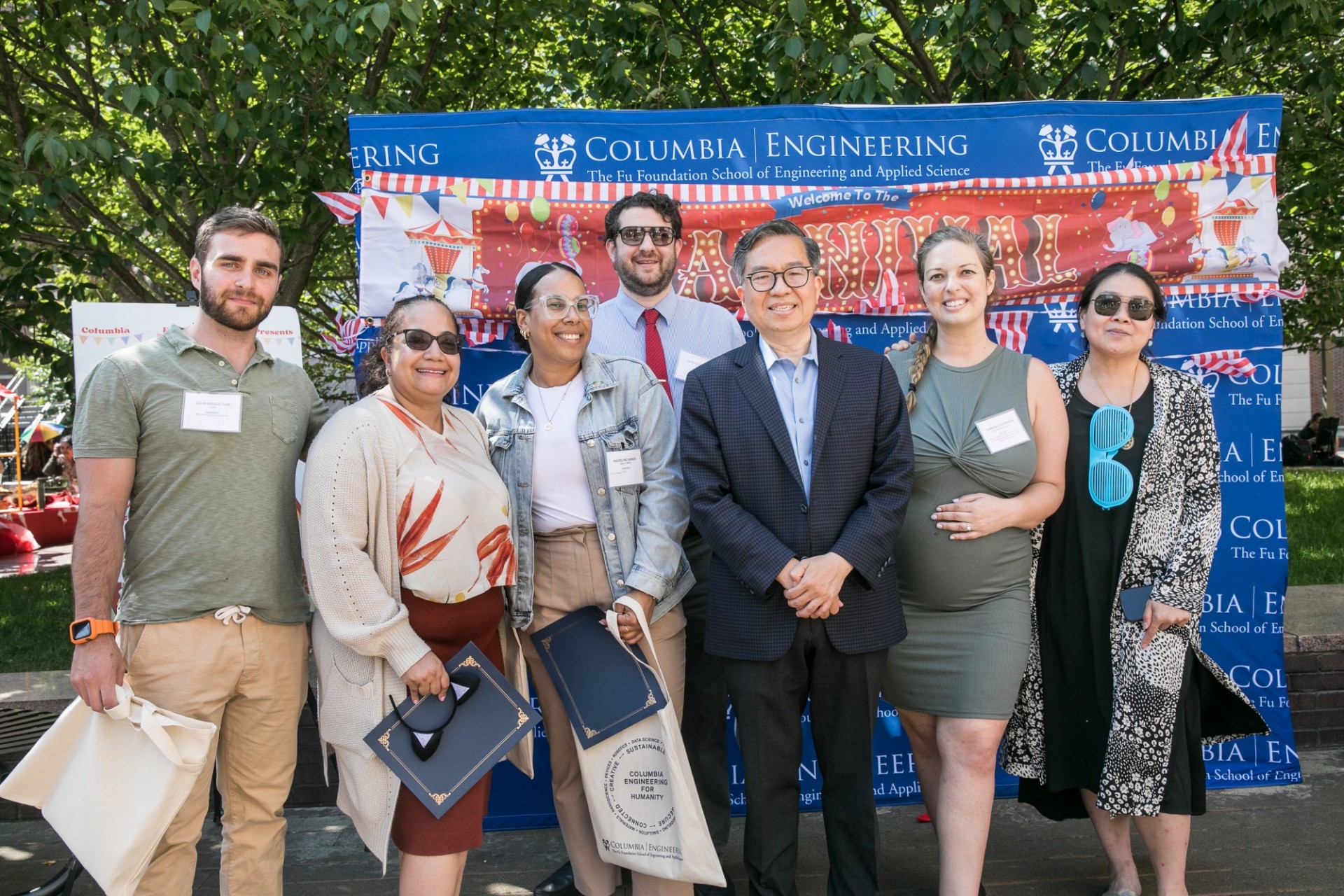 6 Columbia Engineering Staff being awarded for their years of service by Dean Chang
