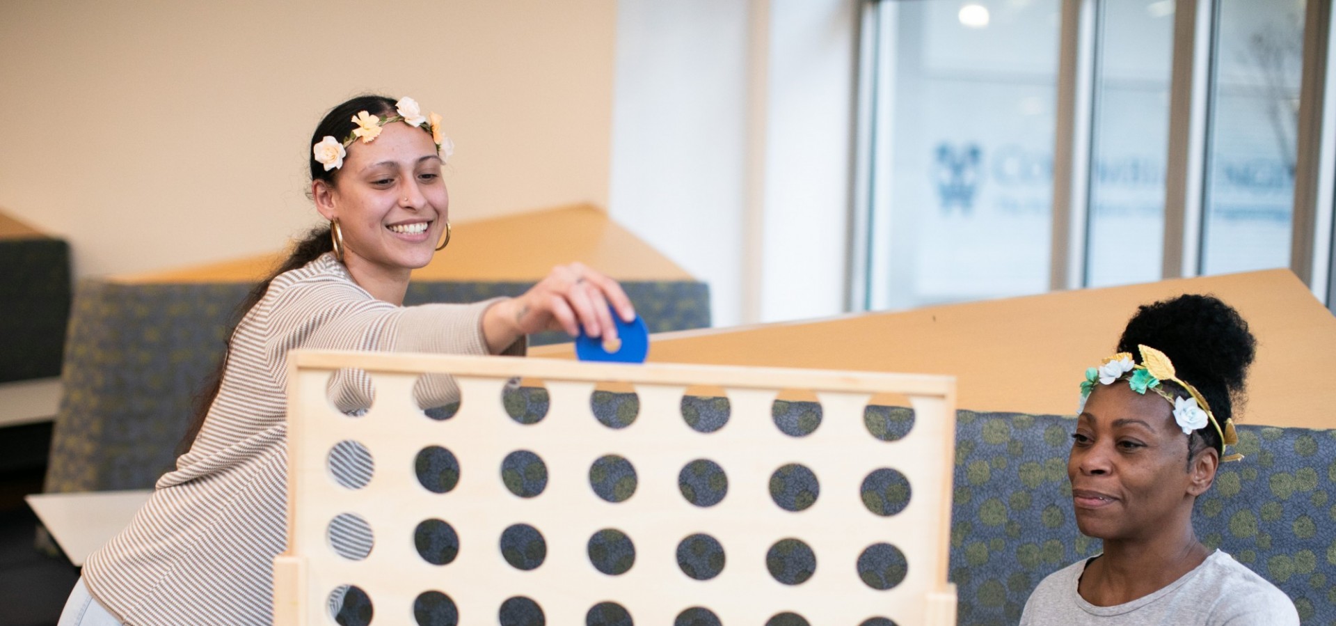 Columbia Engineering staff playing giant Connect Four