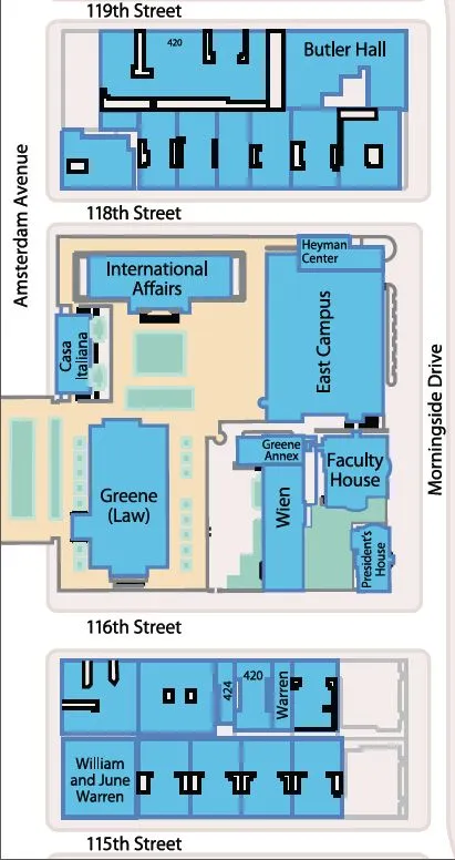 partial campus map showing the Greene Law building